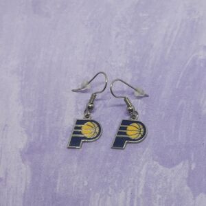 Pacers Silver Tone Enamel Dangle Earrings